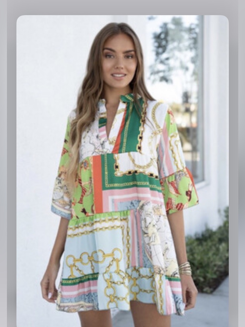 Silky multicolor scarf print Tiered Dress